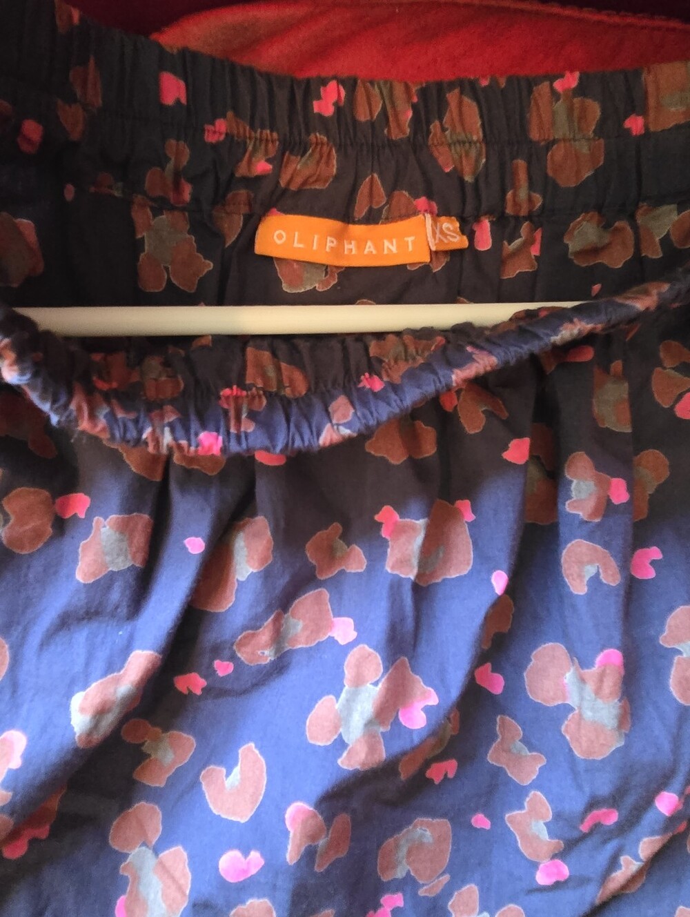 Oliphant Navy Skirt with Brown and Pink Spot Print